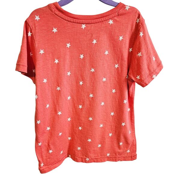 Primary Kids Size 6-7 Short Sleeve Tee Muted Red White Star Print USA Patriotic - Picture 3 of 4